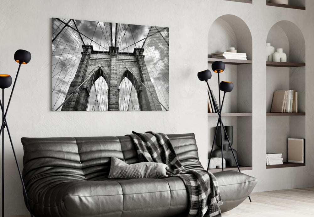 Brooklyn Bridge panel adding editorial mood to an office