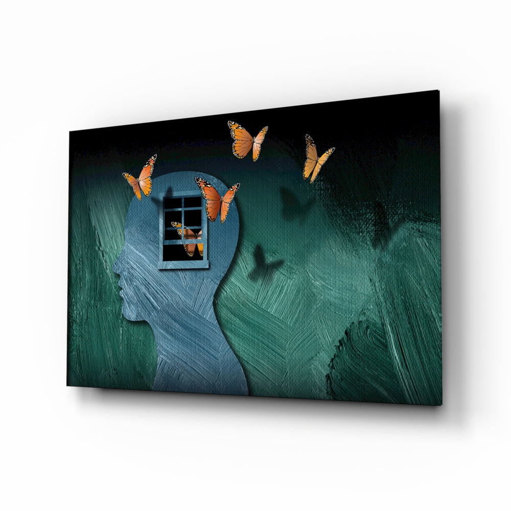 Conceptual-surreal panel bringing contemplative warmth to a contemporary bedroom
