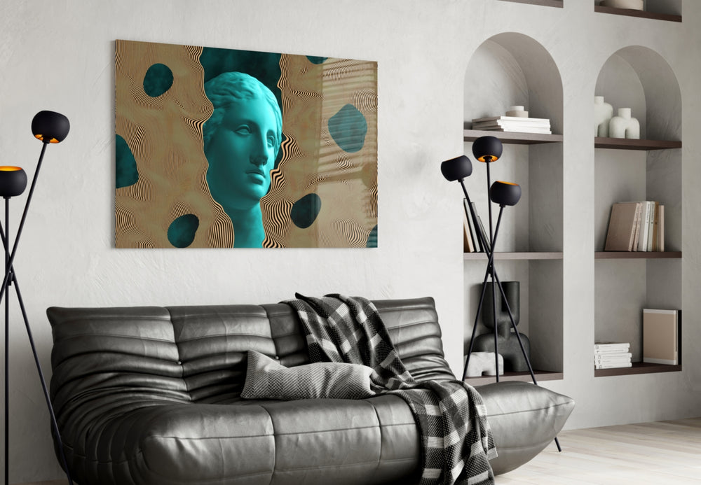Sculpture panel adding editorial mood to a living room