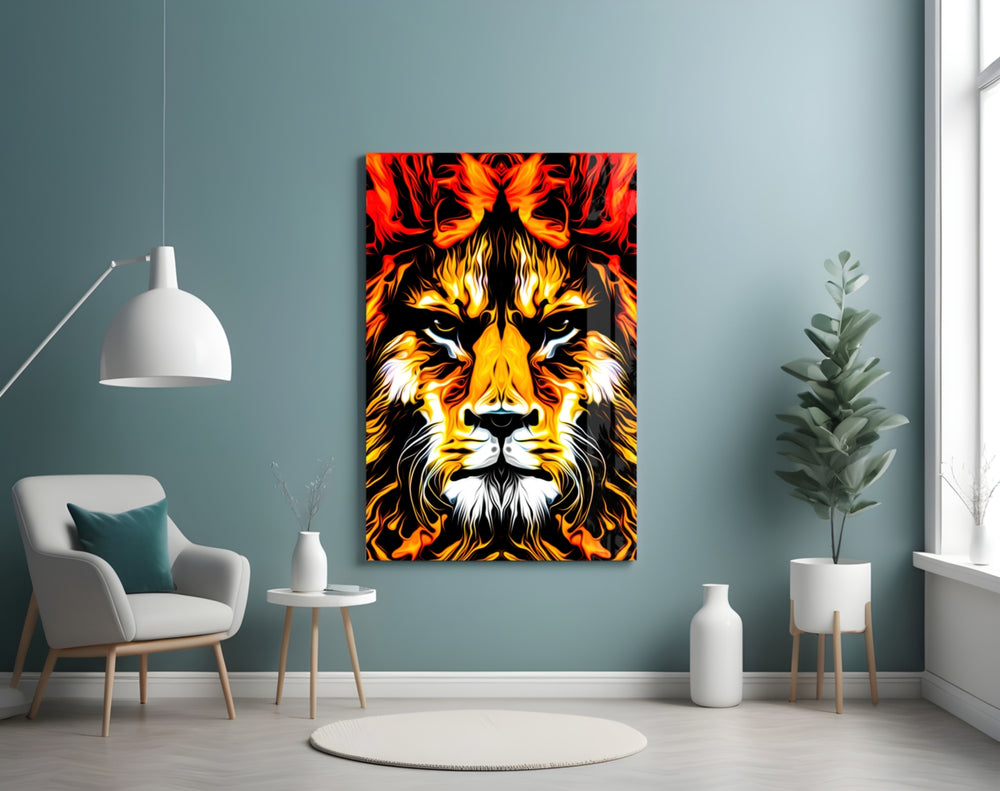 Lion panel adding editorial mood to a man cave