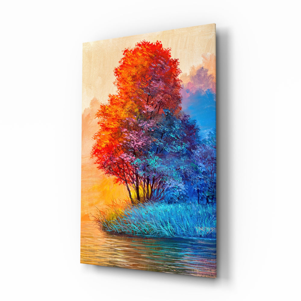 Painterly-impressionist panel bringing bold warmth to a contemporary lounge