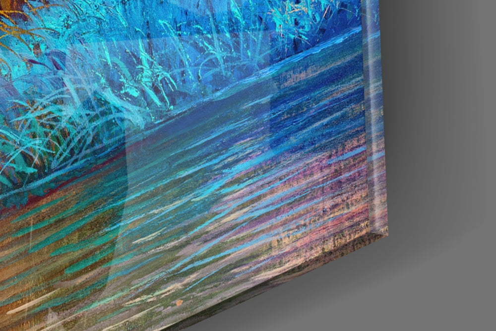 Red Tree panel catching window light to reveal its painterly saturation