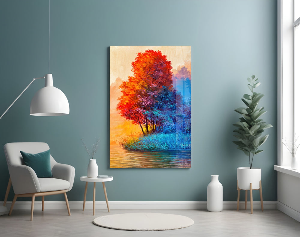 Red Tree panel adding editorial mood to a hallway