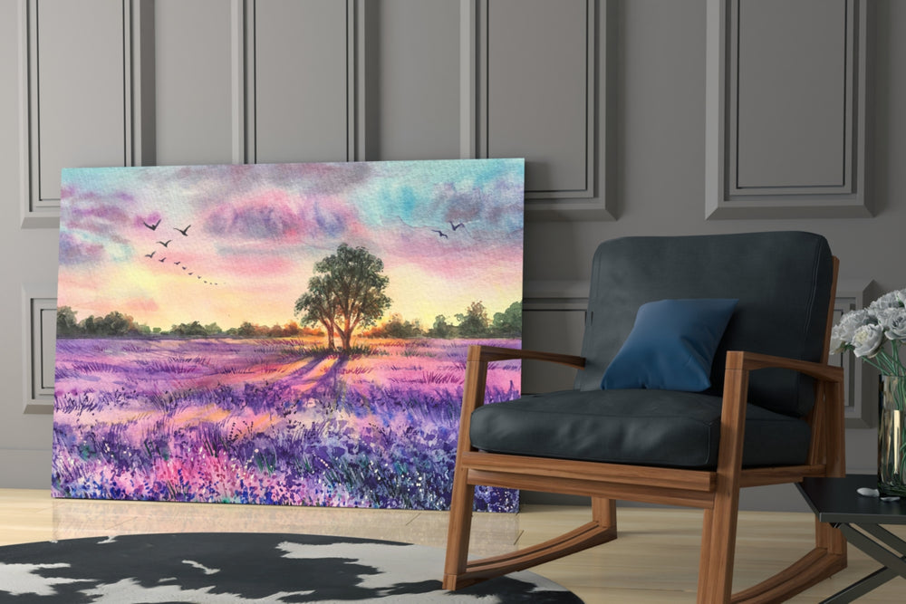 Tranquility artwork anchoring a wall with serene romantic palette