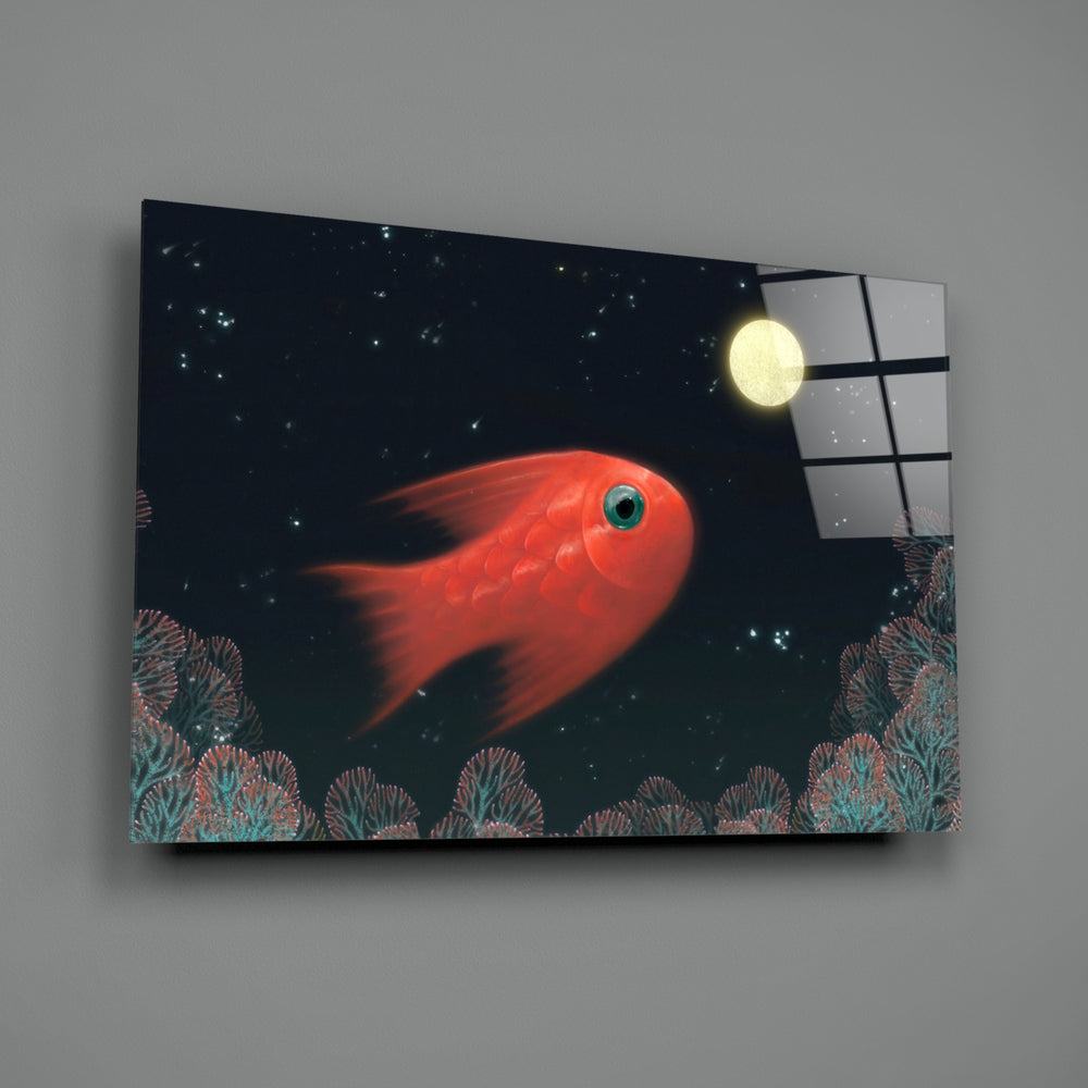 Fish close-up showing coral goldfish under moonlit coral reef