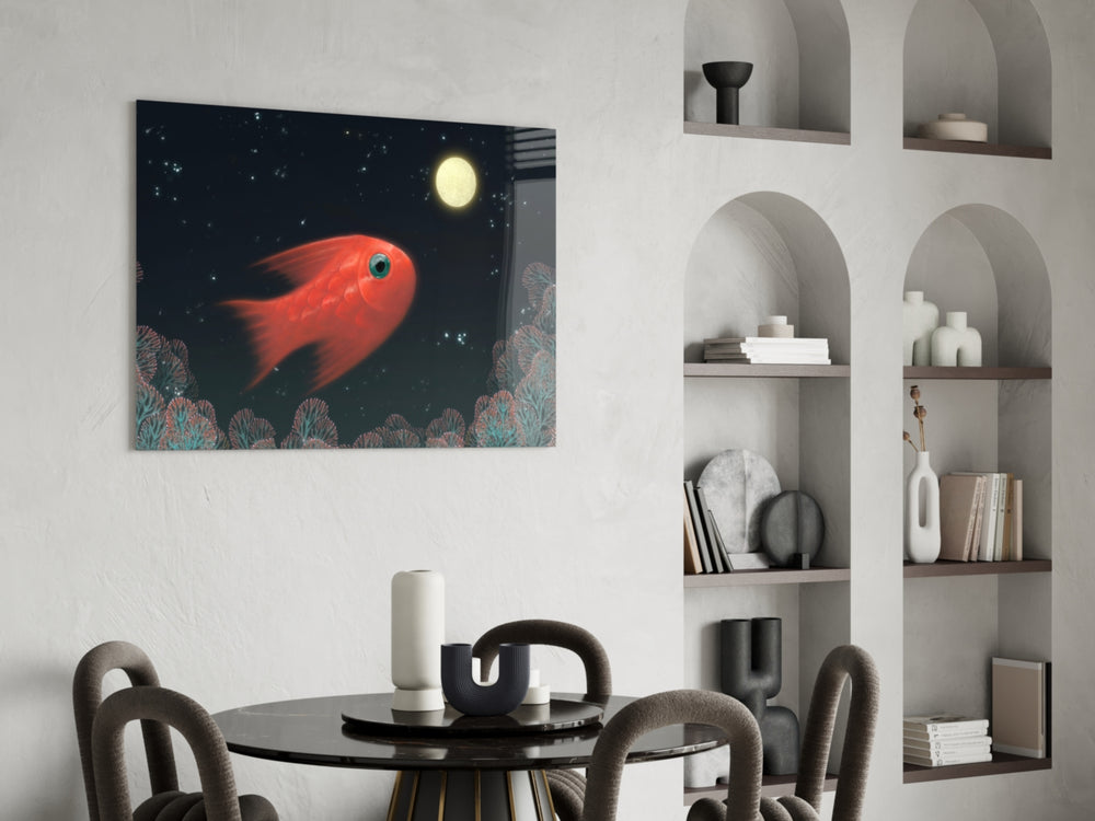 Fish glass print enhancing a bathroom with cinematic mood