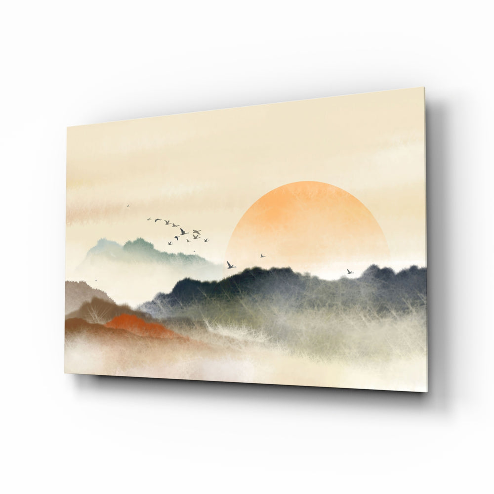 Sumi-landscape panel bringing serene calm to a contemporary lounge