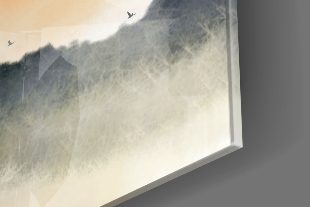 Abstract Landscape panel catching window light to reveal its luminous calm