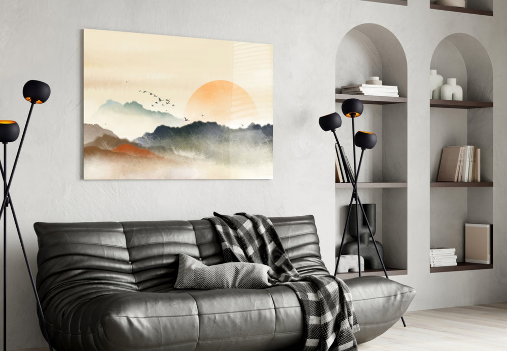 Abstract Landscape panel adding editorial calm to a living room