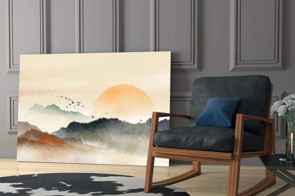 Abstract Landscape artwork anchoring a wall with serene classical palette