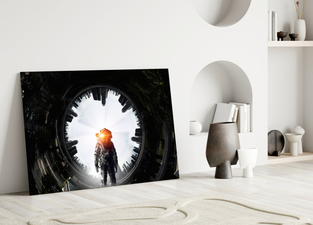 Astronaut glass wall art styled in a gaming room