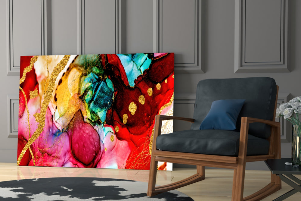 Colors artwork anchoring a wall with bold luxe palette
