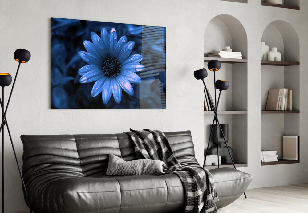 Flower panel adding editorial calm to a bedroom