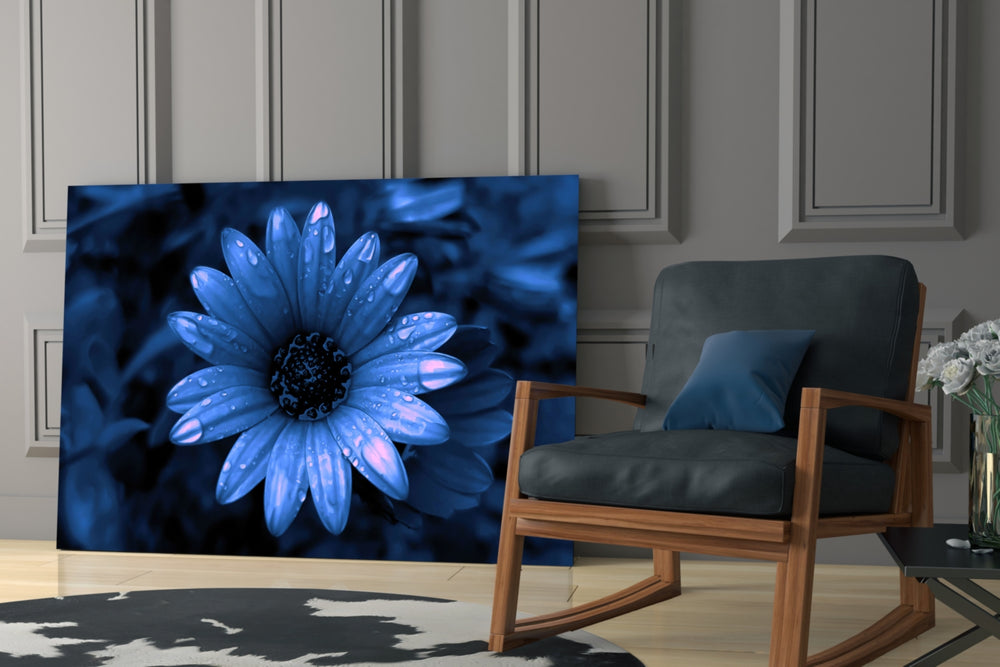 Flower artwork anchoring a wall with serene biophilic palette