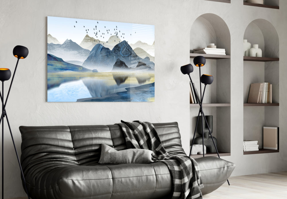 Mountains panel adding editorial calm to a hallway