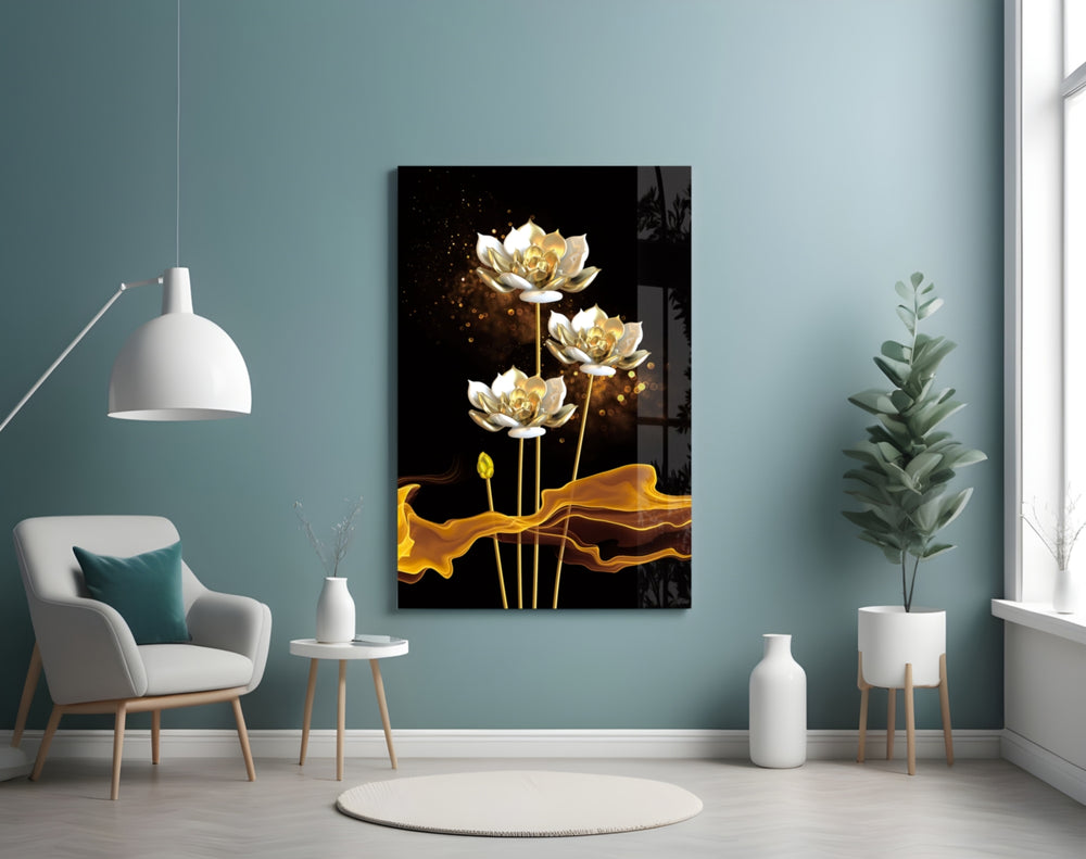 Flowers panel adding editorial mood to a bedroom