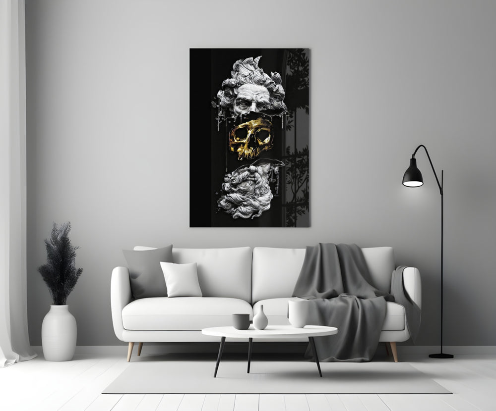 Poseidon glass wall art styled above a credenza in a man cave