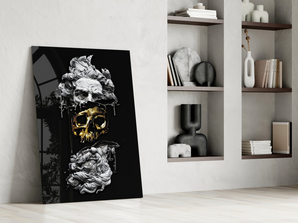 Poseidon artwork anchoring a wall with bold classical palette