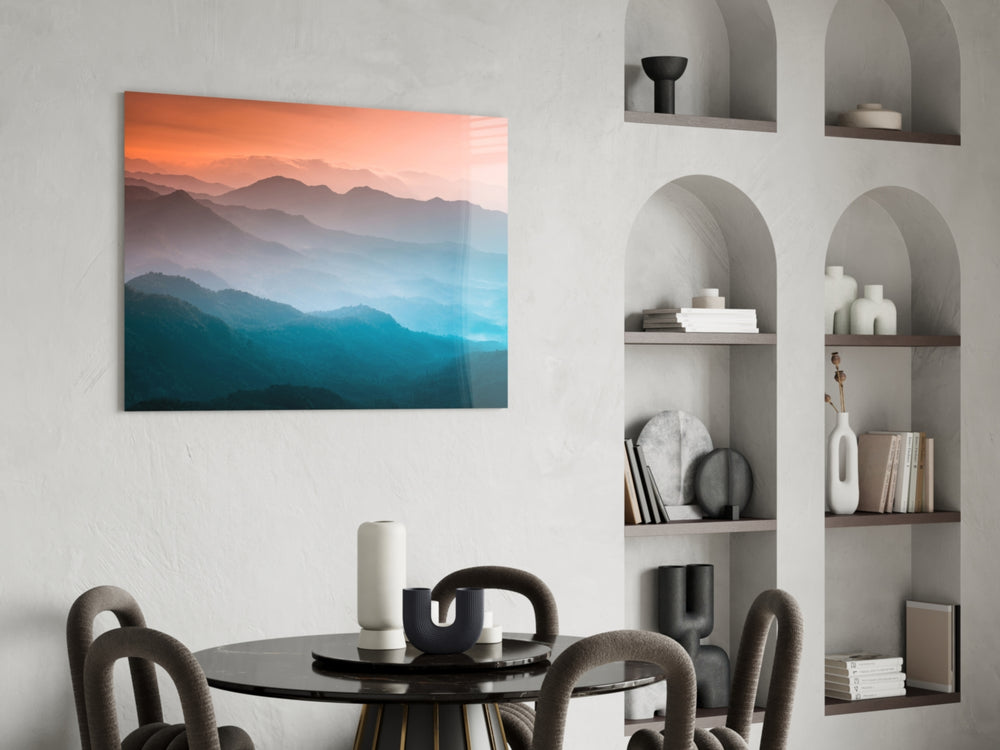 Abstraction glass print enhancing a hallway with cinematic warmth