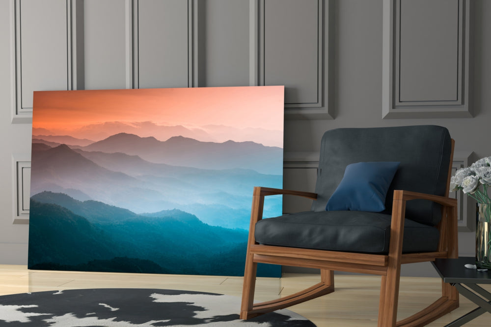 Abstraction artwork anchoring a wall with serene sunset palette