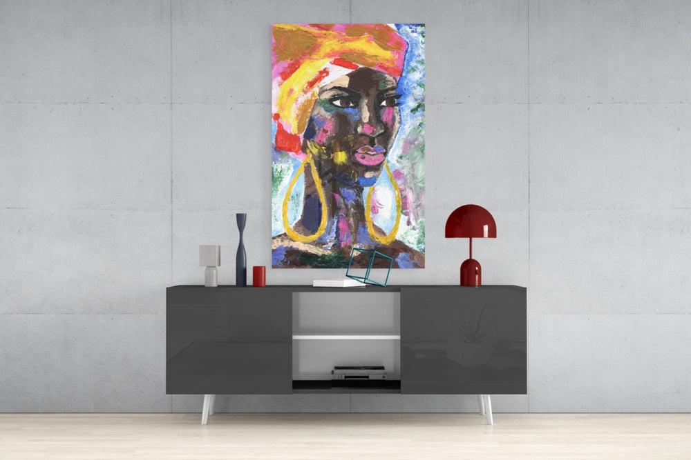 Woman with Earrings Glass Wall Art.