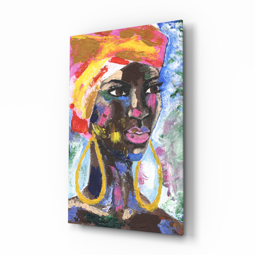Expressionist-portrait panel bringing bold warmth to a contemporary lounge
