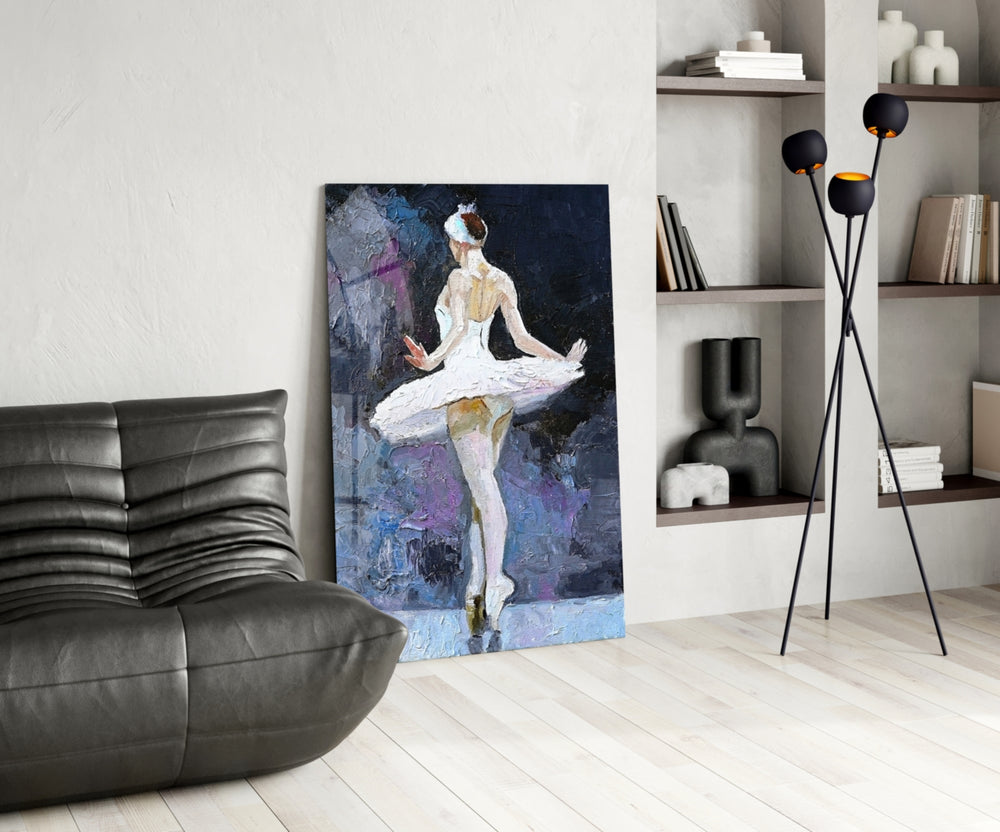 Ballerina glass print enhancing a hallway with cinematic warmth