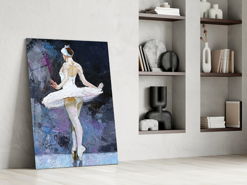 Ballerina artwork anchoring a wall with elegant classical palette