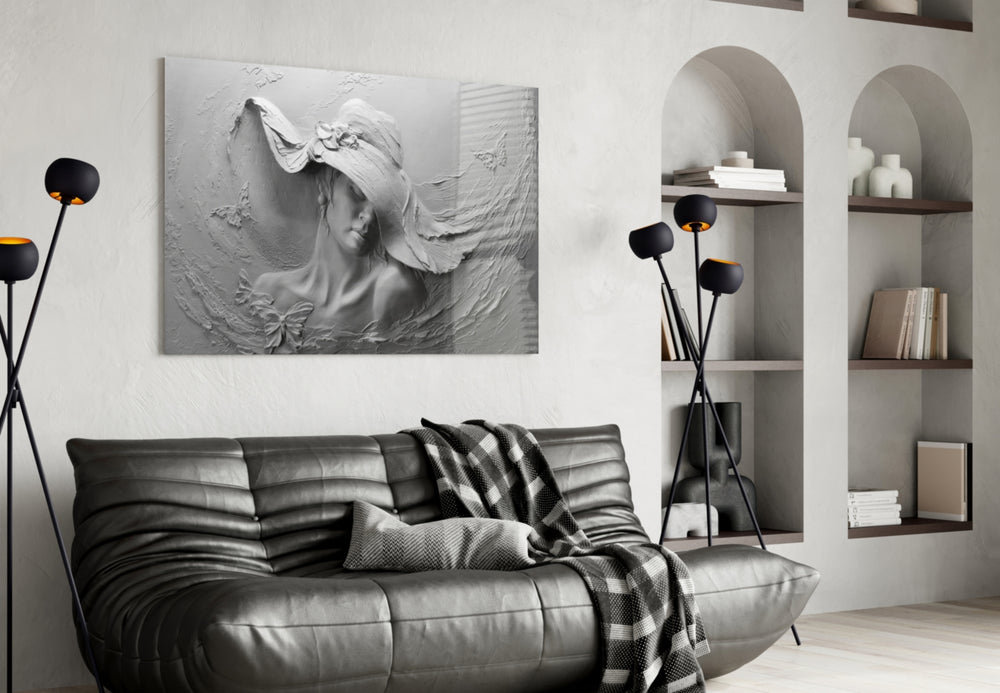 Relief Woman panel adding editorial mood to a bedroom