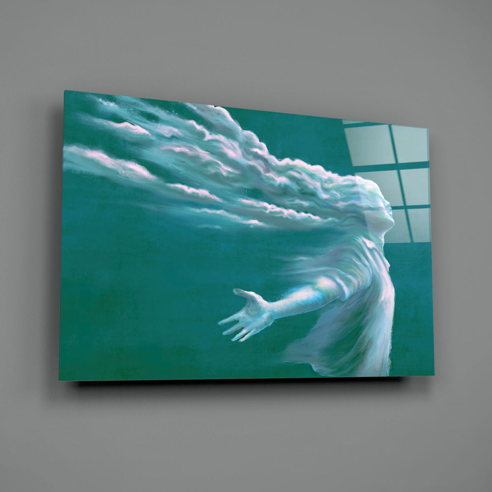 Storm in Thoughts close-up showing cloud figure reaching hand in teal sky