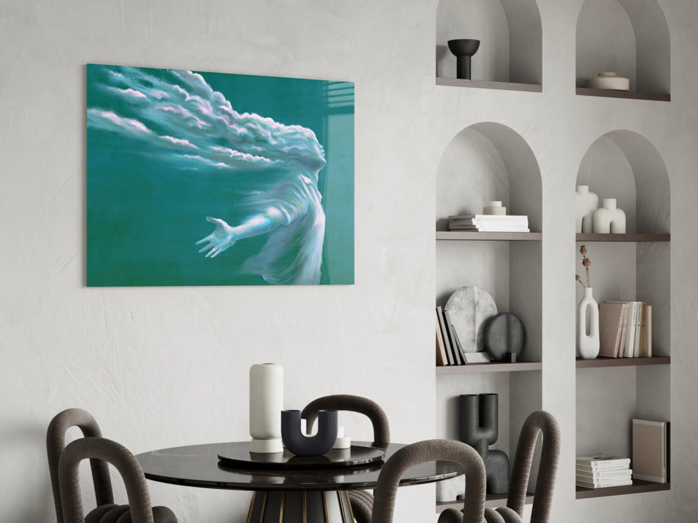 Storm in Thoughts glass print enhancing a bathroom with cinematic mood