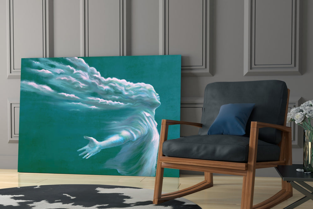 Storm in Thoughts artwork anchoring a wall with dreamy ethereal palette
