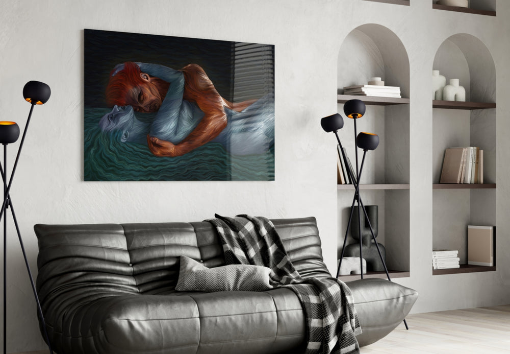 Water and Fire panel adding editorial mood to a living room