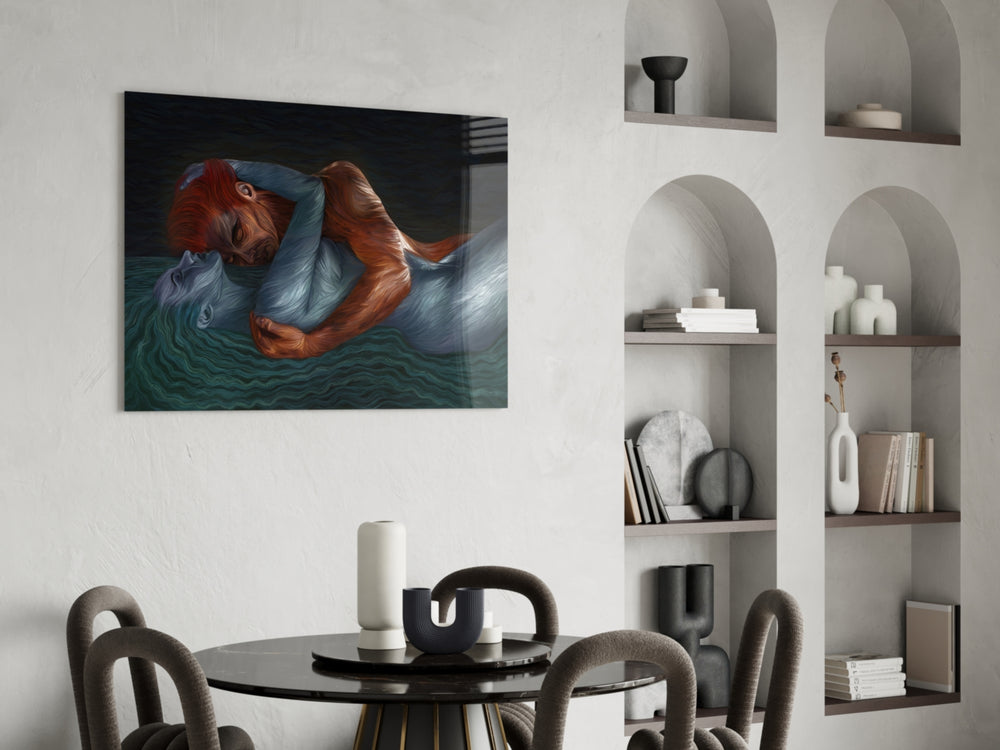 Water and Fire glass print enhancing a hallway with cinematic warmth