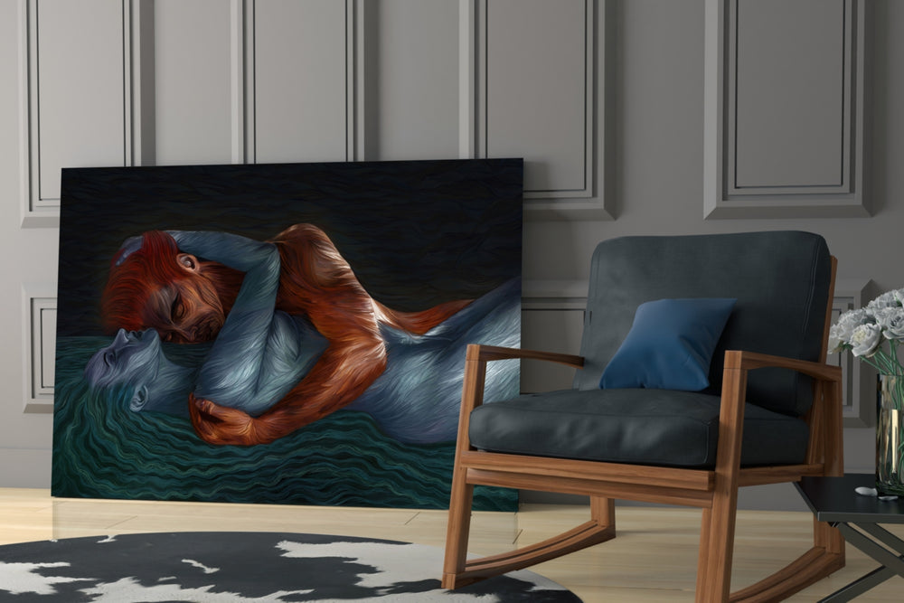 Water and Fire artwork anchoring a wall with dramatic painterly palette