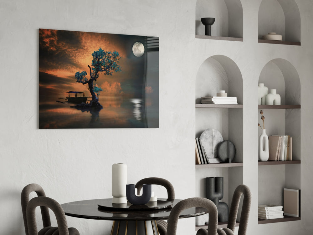 Night of the Tree glass print enhancing a hallway with cinematic warmth