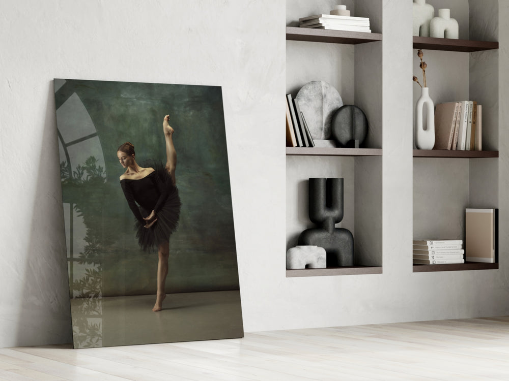Ballerina artwork anchoring a wall with elegant dramatic palette