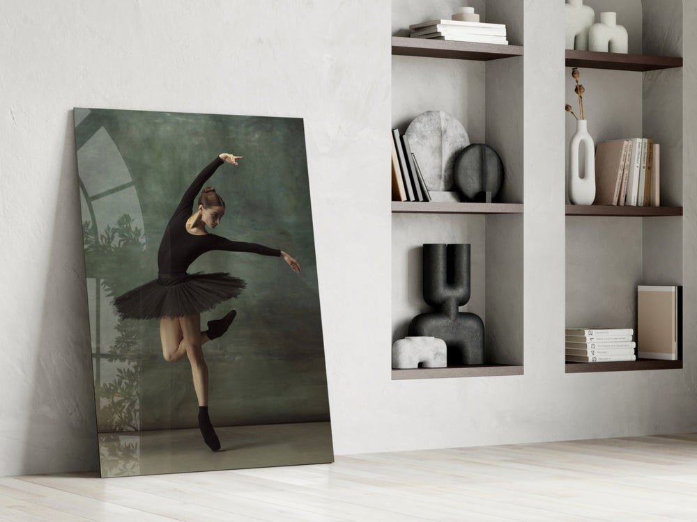 Ballerina artwork anchoring a wall with elegant dramatic palette