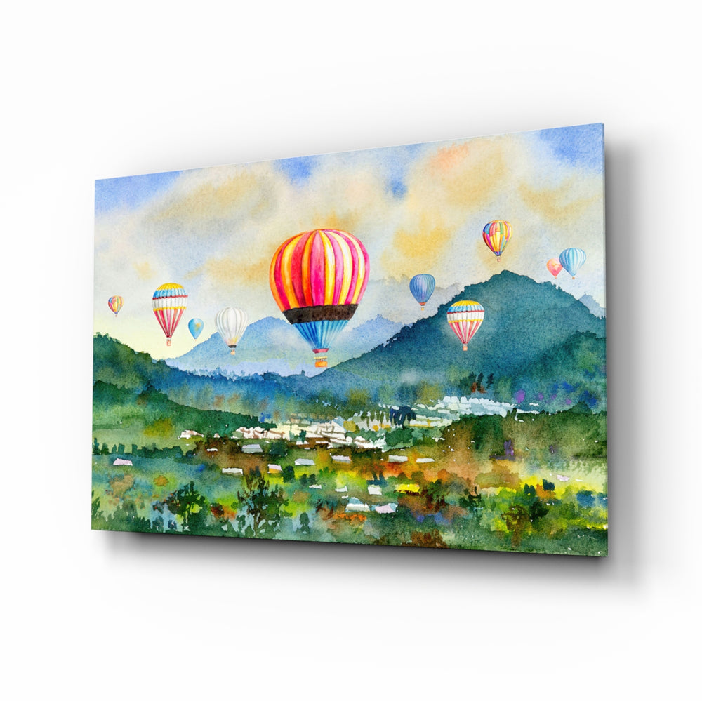Watercolor-pastoral panel bringing playful warmth to a contemporary lounge