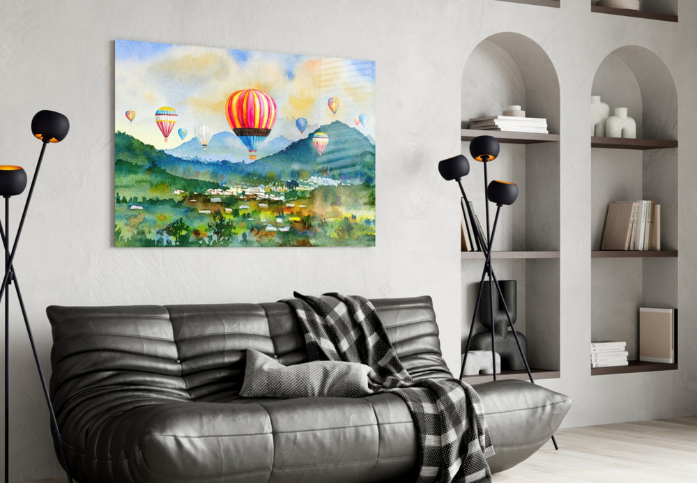 Hot Air Balloons panel adding editorial wonder to a bedroom