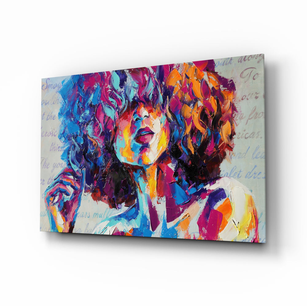 Expressionist-portrait panel bringing bold warmth to a contemporary lounge