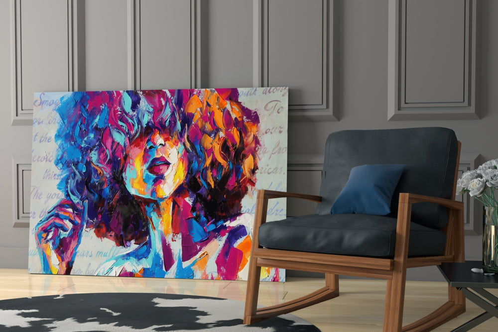 Bohemian artwork anchoring a wall with bold expressive palette