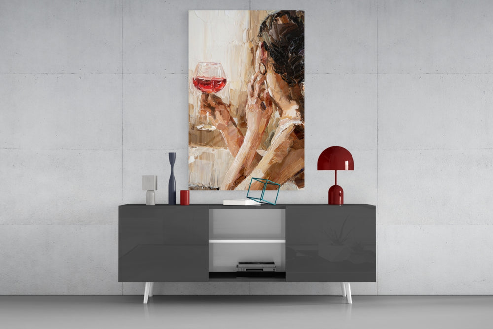 Wine and Women panel catching candlelight to reveal its painterly warmth