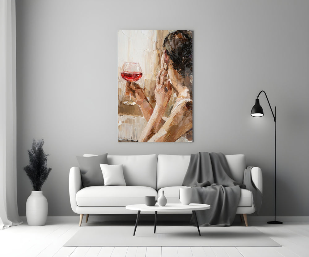 Wine and Women close-up showing palette-knife strokes on burgundy wine and bare shoulder