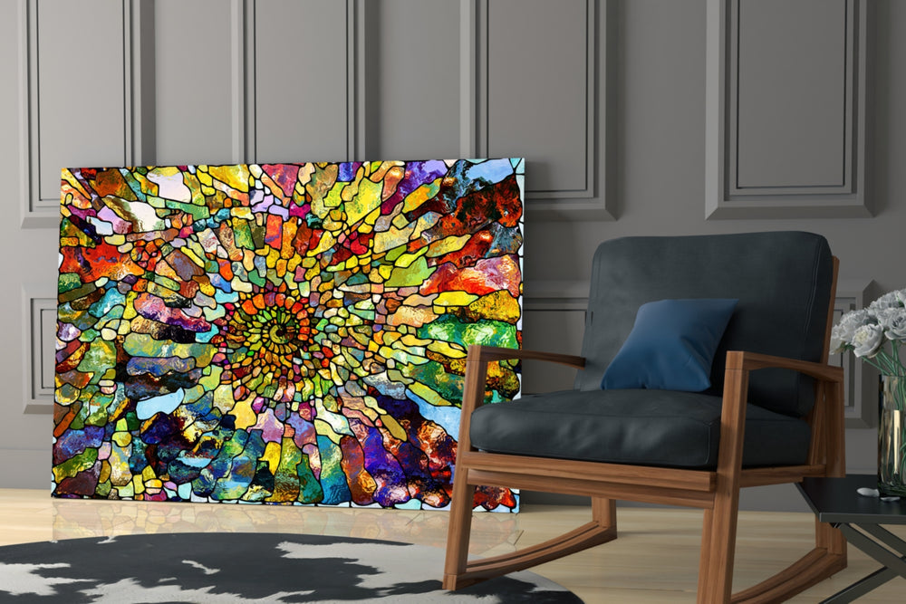 Colorful Mosaic glass print enhancing a hallway with cinematic vibrancy