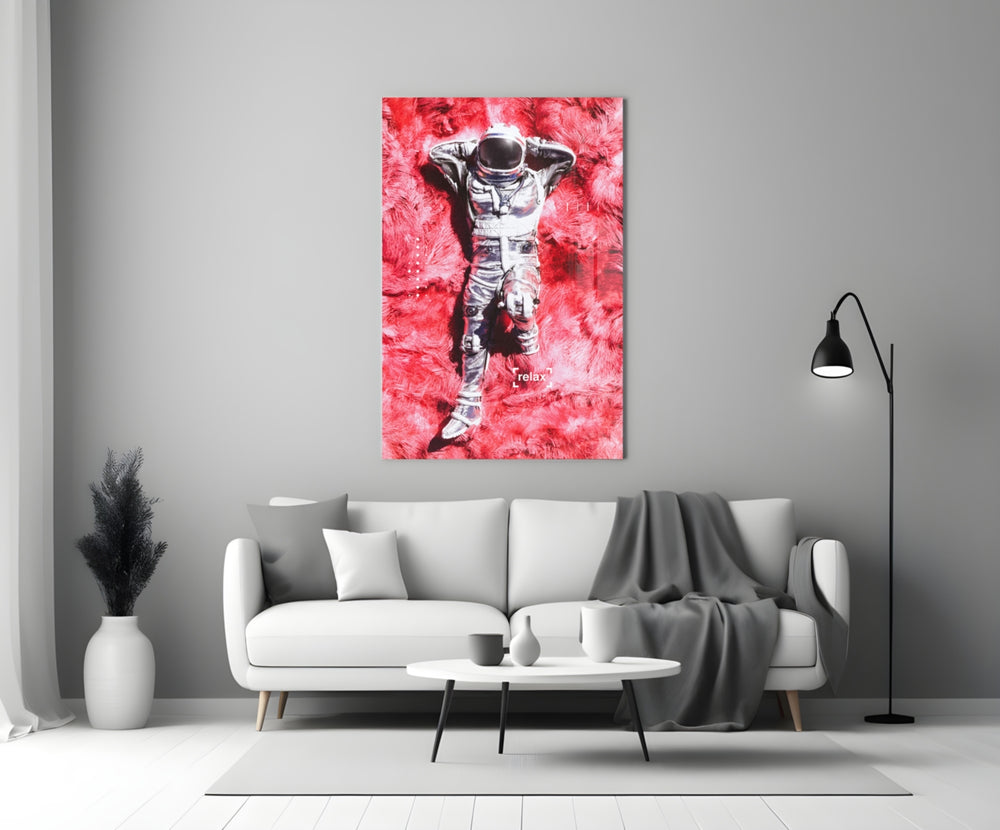 Astronaut and Space Grass close-up showing silver suit and helmet on magenta fur ground