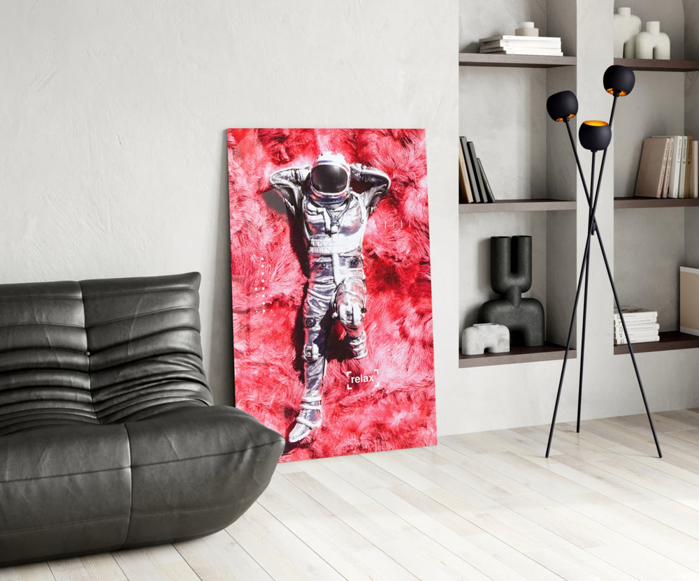 Astronaut and Space Grass panel adding editorial whimsy to a teen lounge