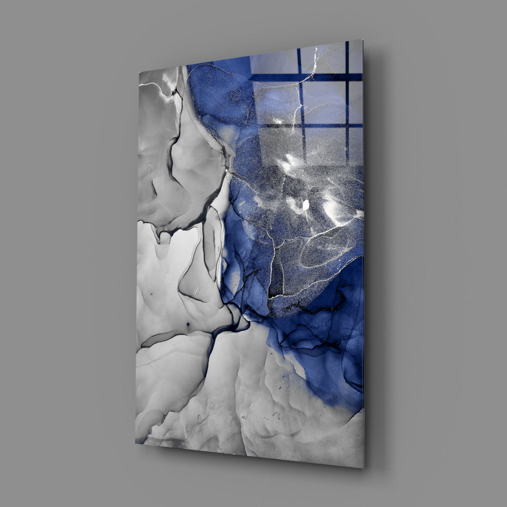 Alcohol-ink panel bringing moody sophistication to a contemporary bedroom