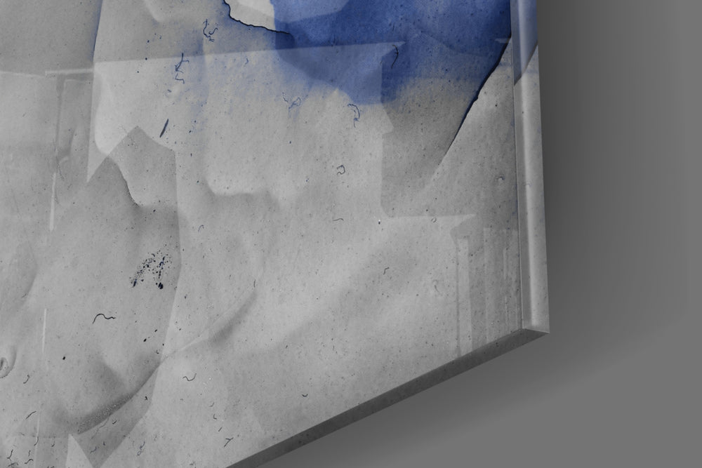 Blue Marble artwork anchoring a wall with moody sophisticated palette