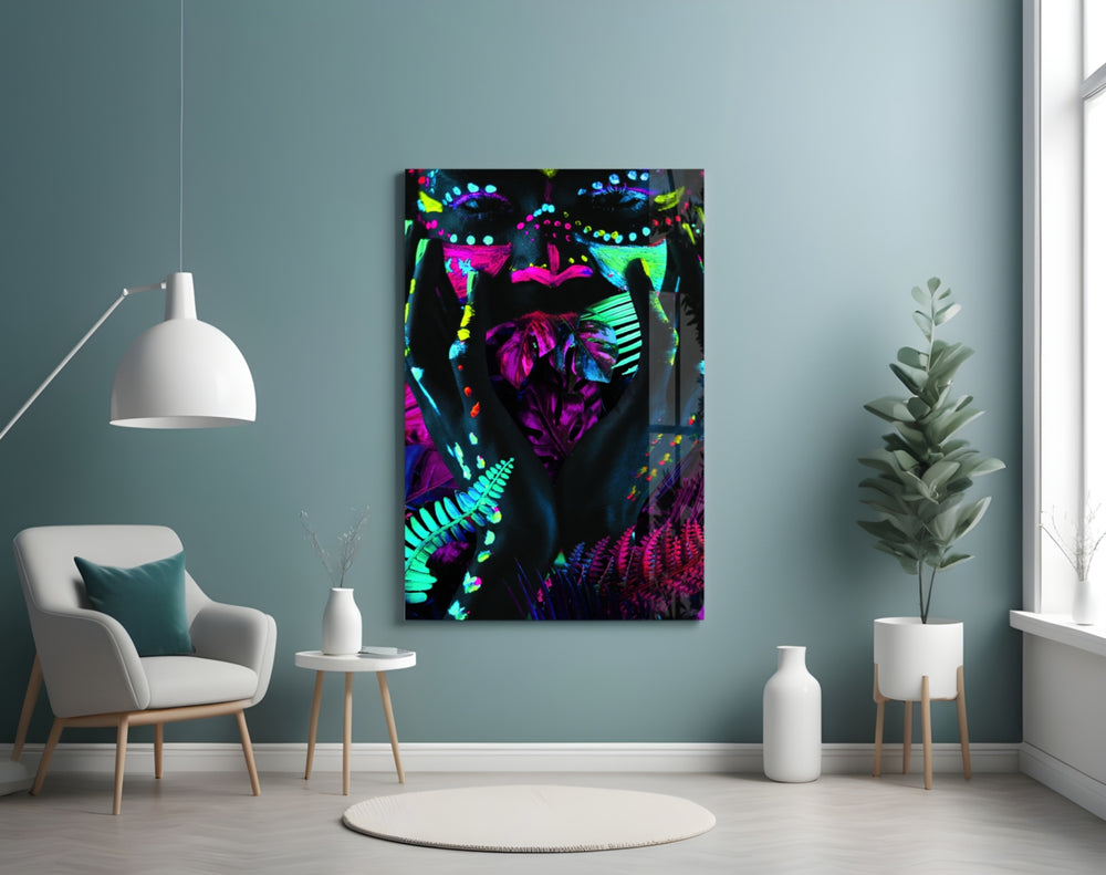 Neon Glances glass wall art styled in a gaming room